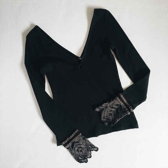Free People Tops - Free People Last Dance Cuff Thermal Top in black